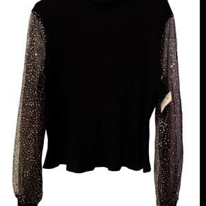 Black Sequin Sleeve Ribbed Top Size M